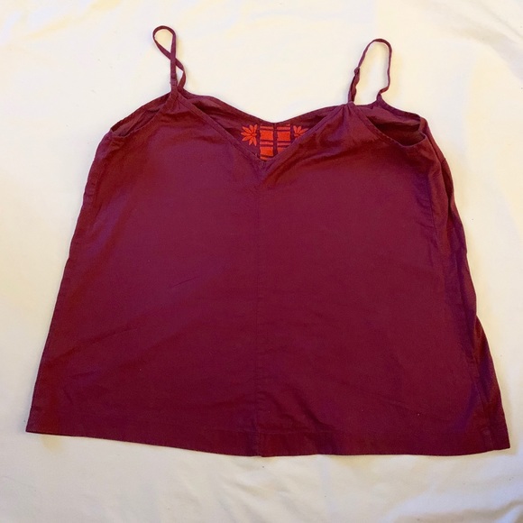 Old Navy Flare Maroon Top with Coral Stitching - Picture 2 of 3